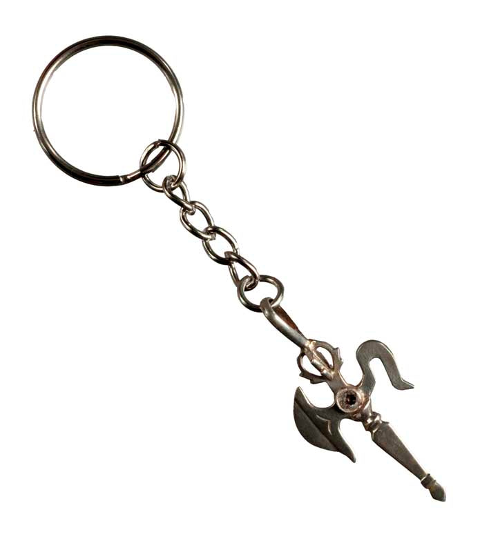 Porte-Clé Parashu Tibétain – Hache Sacrée en Métal Argenté