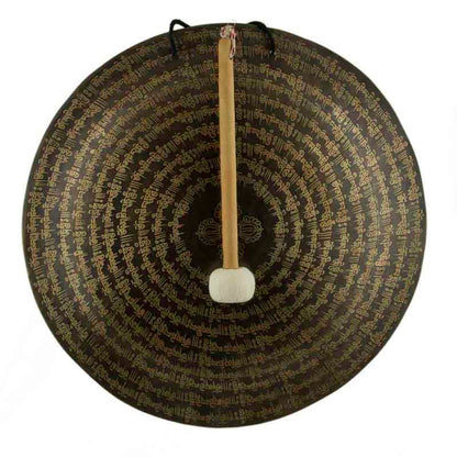 Gong Tibétain Bouddhiste Om et Double Dorje 53,5 cm Gravé - Artisanat du Népal