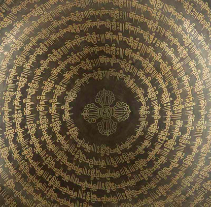 Gong Tibétain Bouddhiste Om et Double Dorje 53,5 cm Gravé - Artisanat du Népal