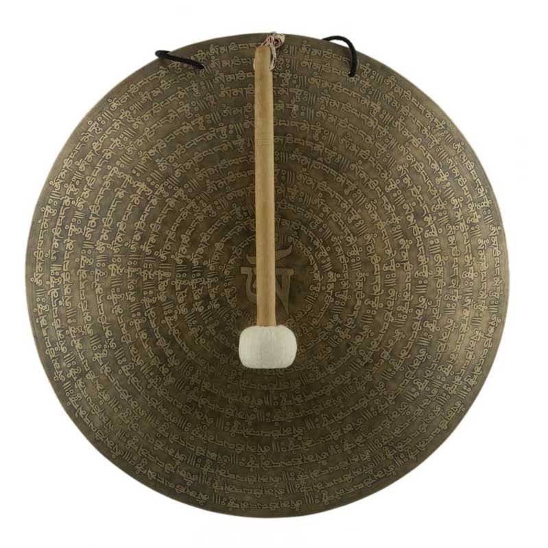 Gong Tibétain Bouddhiste Om Mani Padme Hum Gravé du Népal