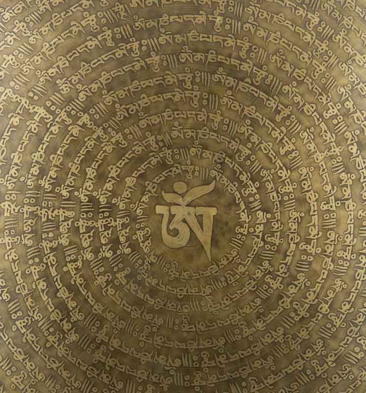 Gong Tibétain Bouddhiste Om Mani Padme Hum Gravé du Népal