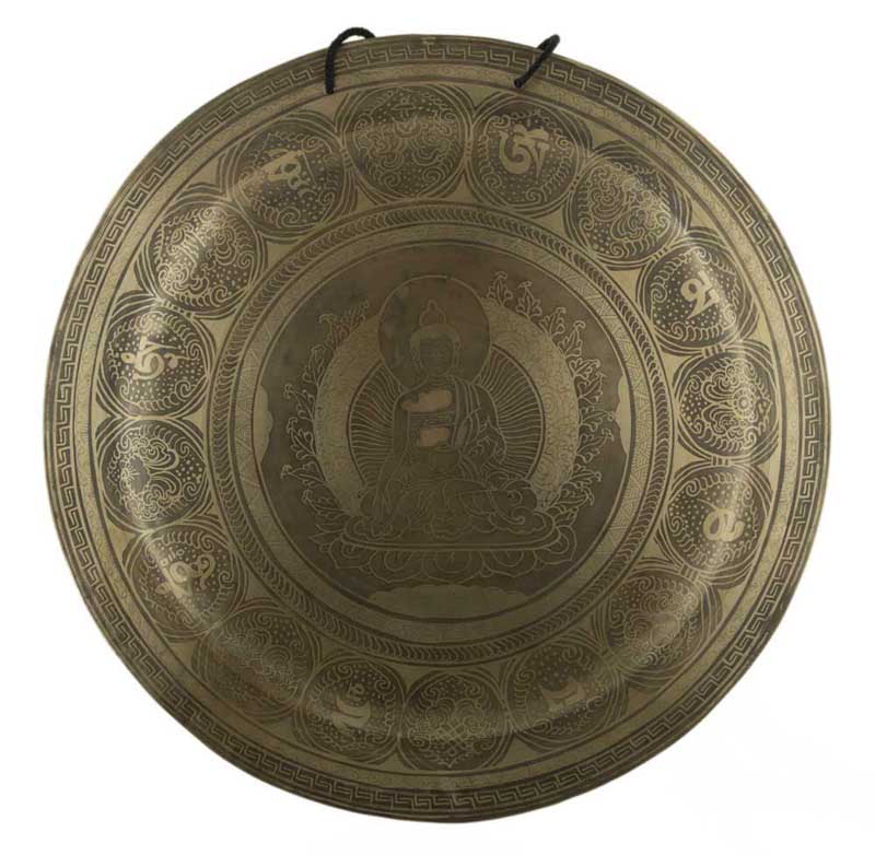 Gong Tibétain Bouddhiste Buddha Shakyamuni 52,7 cm Gravé - Prières Mantra du Népal