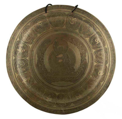 Gong Tibétain Bouddhiste Buddha Shakyamuni 52,7 cm Gravé - Prières Mantra du Népal