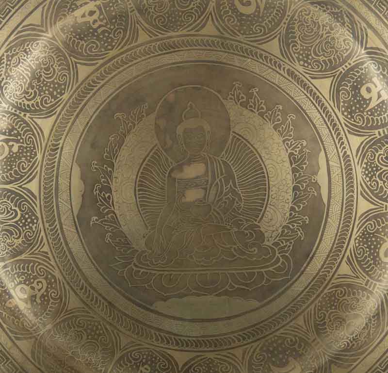 Gong Tibétain Bouddhiste Buddha Shakyamuni 52,7 cm Gravé - Prières Mantra du Népal