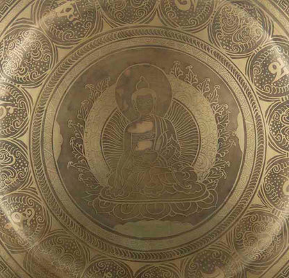 Gong Tibétain Bouddhiste Buddha Shakyamuni 52,7 cm Gravé - Prières Mantra du Népal