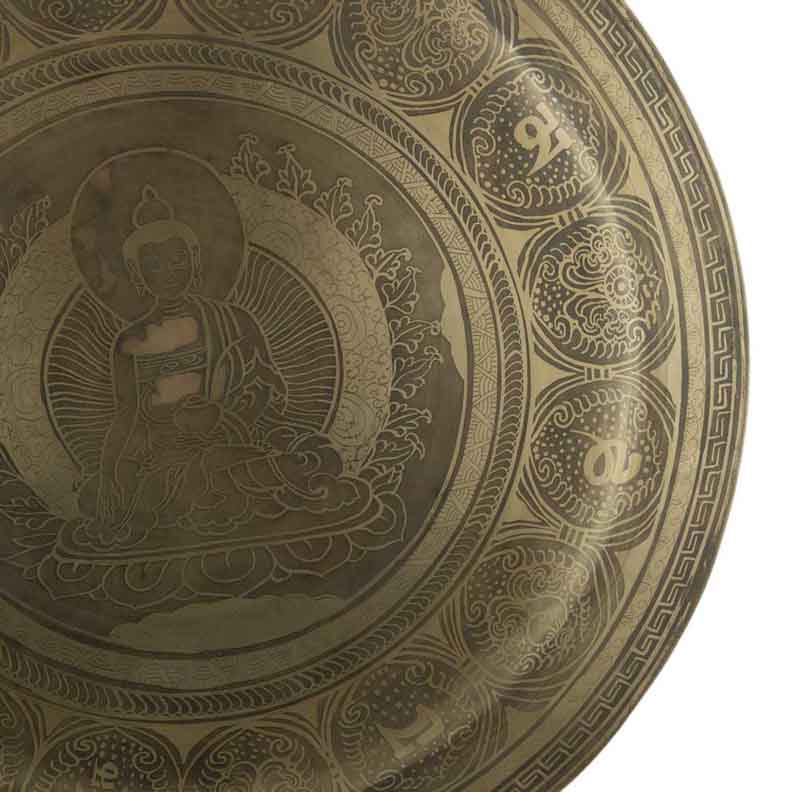 Gong Tibétain Bouddhiste Buddha Shakyamuni 52,7 cm Gravé - Prières Mantra du Népal