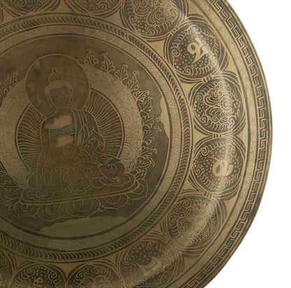 Gong Tibétain Bouddhiste Buddha Shakyamuni 52,7 cm Gravé - Prières Mantra du Népal