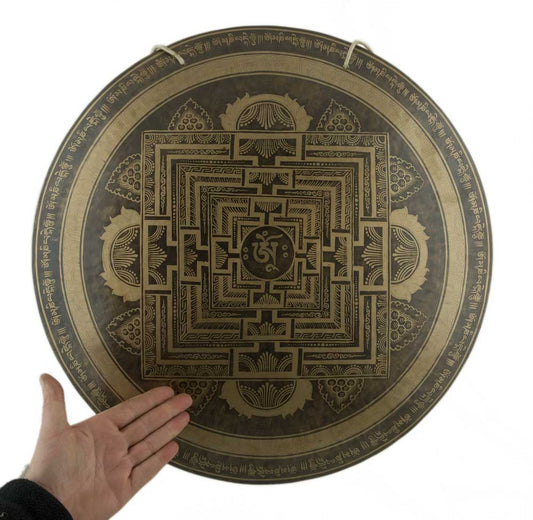 Gong Tibétain Bouddhiste Mandala Sacré 52 cm Gravé - Prières Mantra du Népal