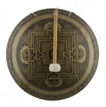 Gong Tibétain Bouddhiste Mandala Sacré 52 cm Gravé - Prières Mantra du Népal