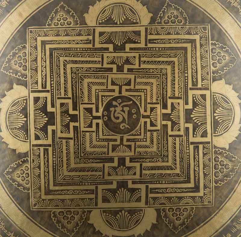 Gong Tibétain Bouddhiste Mandala Sacré 52 cm Gravé - Prières Mantra du Népal