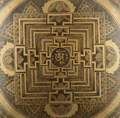 Gong Tibétain Bouddhiste Mandala Sacré 52 cm Gravé - Prières Mantra du Népal
