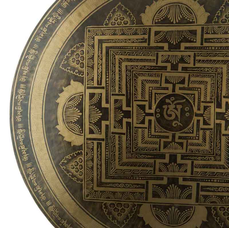 Gong Tibétain Bouddhiste Mandala Sacré 52 cm Gravé - Prières Mantra du Népal