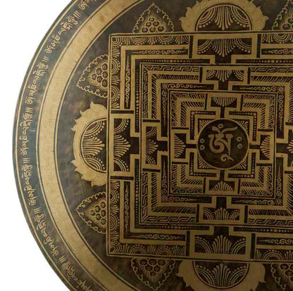 Gong Tibétain Bouddhiste Mandala Sacré 52 cm Gravé - Prières Mantra du Népal