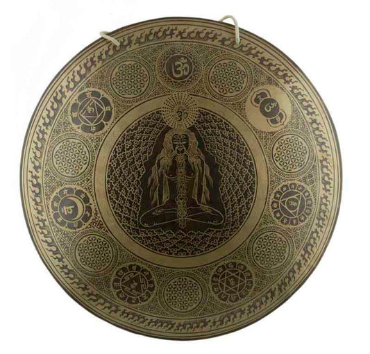 Gong Tibétain Bouddhiste Yogi 7 Chakras 52 cm Gravé - Prières Mantra du Népal