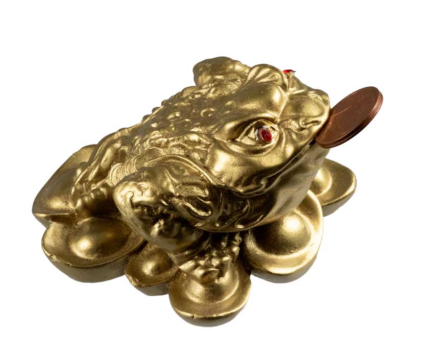 Crapaud De Fortune Jin Chan En Résine Dorée – Symbole De Prospérité