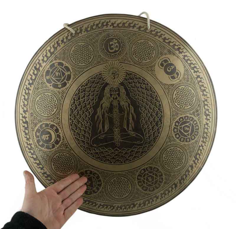 Gong Tibétain Bouddhiste Yogi 7 Chakras 52 cm Gravé - Prières Mantra du Népal
