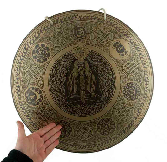 Gong Tibétain Bouddhiste Yogi 7 Chakras 52 cm Gravé - Prières Mantra du Népal