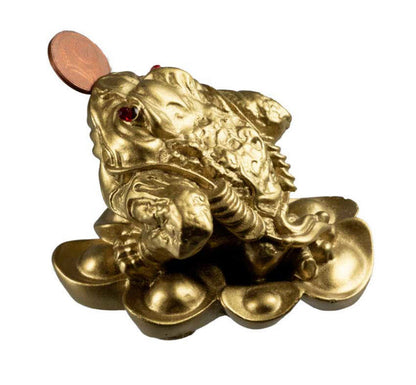 Crapaud De Fortune Jin Chan En Résine Dorée – Symbole De Prospérité