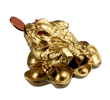 Crapaud De Fortune Jin Chan En Résine Dorée – Symbole De Prospérité