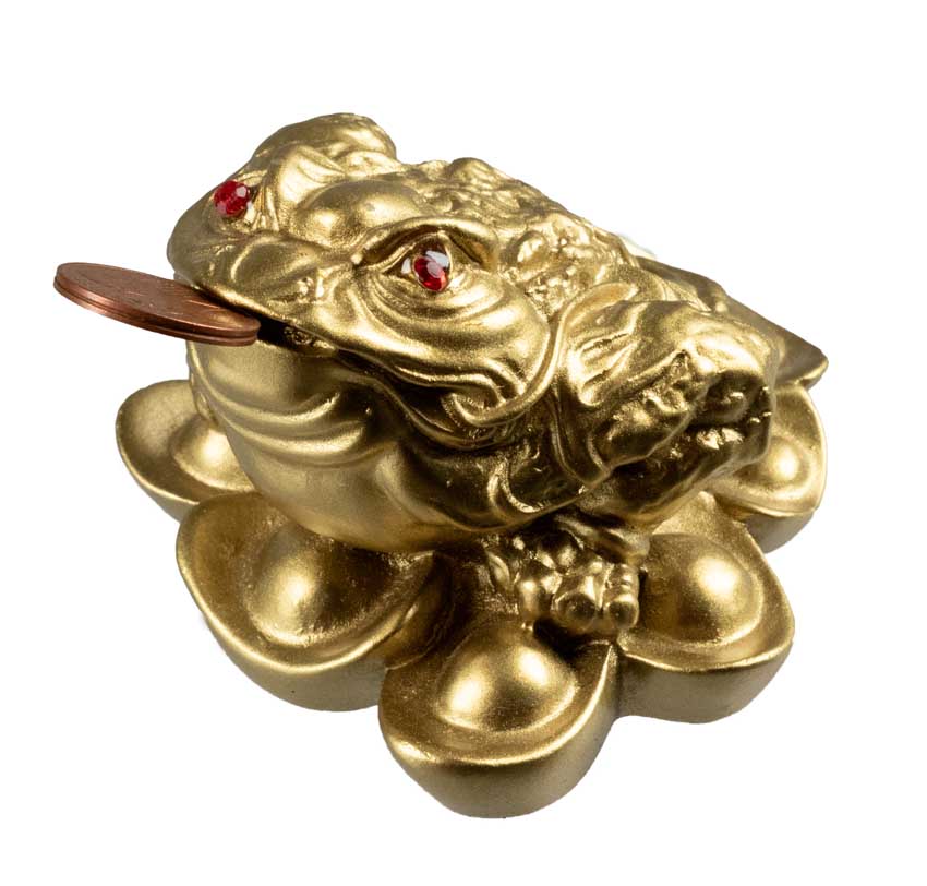 Crapaud De Fortune Jin Chan En Résine Dorée – Symbole De Prospérité