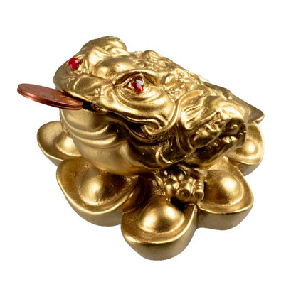 Crapaud De Fortune Jin Chan En Résine Dorée – Symbole De Prospérité