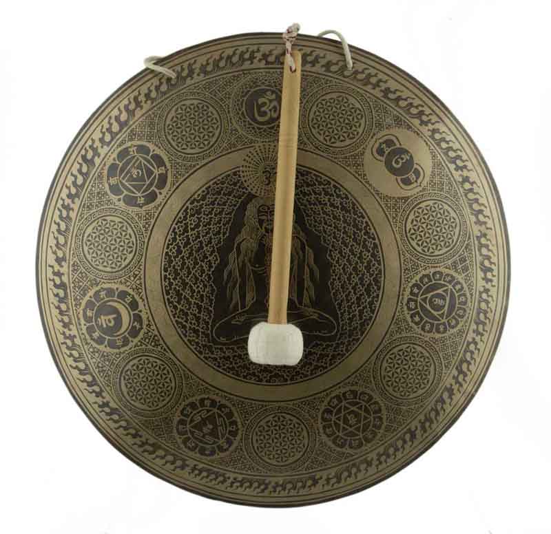 Gong Tibétain Bouddhiste Yogi 7 Chakras 52 cm Gravé - Prières Mantra du Népal