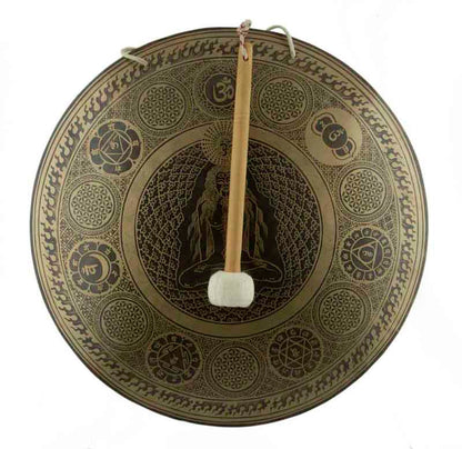 Gong Tibétain Bouddhiste Yogi 7 Chakras 52 cm Gravé - Prières Mantra du Népal