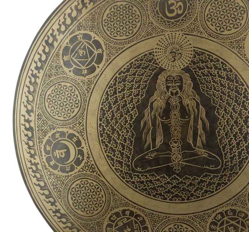 Gong Tibétain Bouddhiste Yogi 7 Chakras 52 cm Gravé - Prières Mantra du Népal