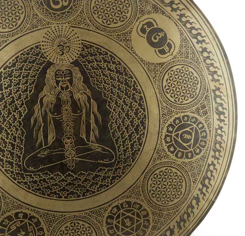 Gong Tibétain Bouddhiste Yogi 7 Chakras 52 cm Gravé - Prières Mantra du Népal
