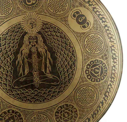 Gong Tibétain Bouddhiste Yogi 7 Chakras 52 cm Gravé - Prières Mantra du Népal