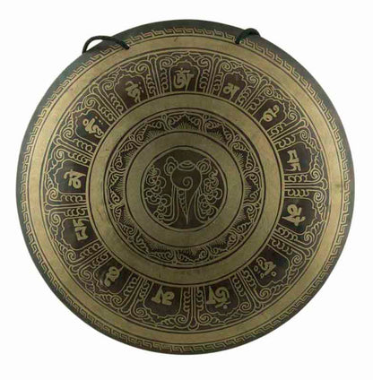Gong Tibétain Bouddhiste Conque Gravée avec Mailloche