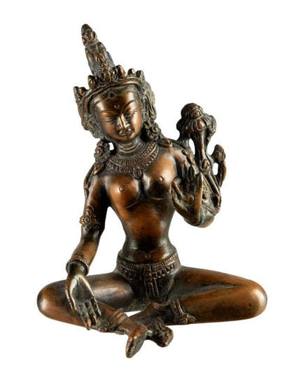 Statue Tara Verte en Alliage de Cuivre 13,8 cm – Déesse Tibétaine de la Compassion du Népal