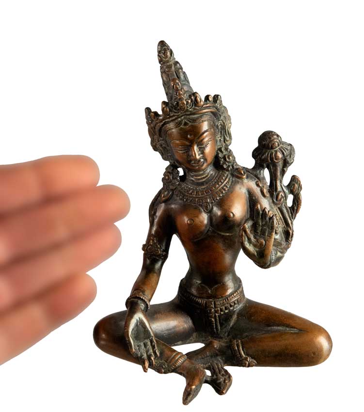 Statue Tara Verte en Alliage de Cuivre 13,8 cm – Déesse Tibétaine de la Compassion du Népal