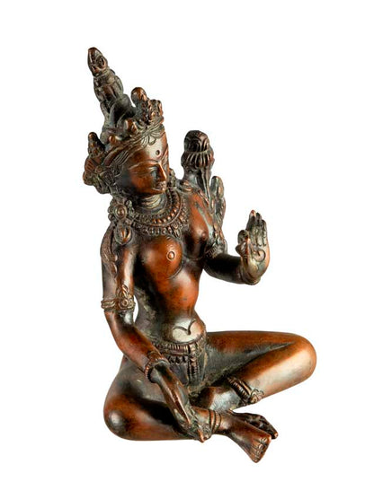Statue Tara Verte en Alliage de Cuivre 13,8 cm – Déesse Tibétaine de la Compassion du Népal
