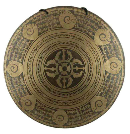 Gong Tibétain Bouddhiste Double Vajra Gravé avec Mailloche