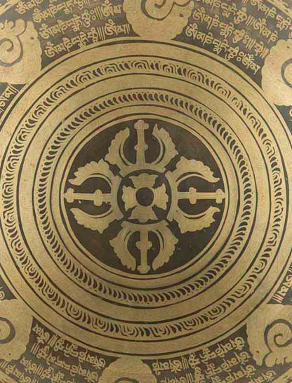 Gong Tibétain Bouddhiste Double Vajra Gravé avec Mailloche