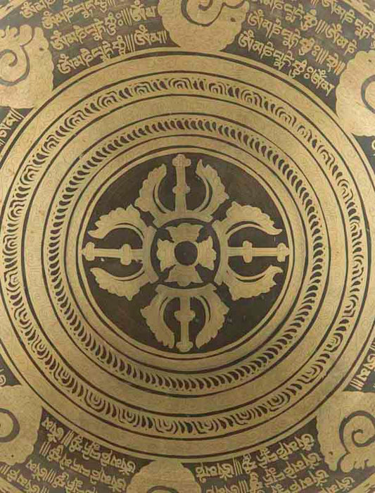 Gong Tibétain Bouddhiste Double Vajra Gravé avec Mailloche