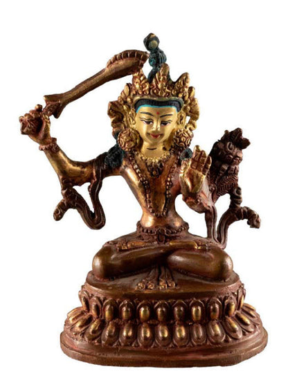 Statue Bouddhiste Tibétaine Manjushri en Alliage de Cuivre 10,5 cm – Symbole de Sagesse du Népal