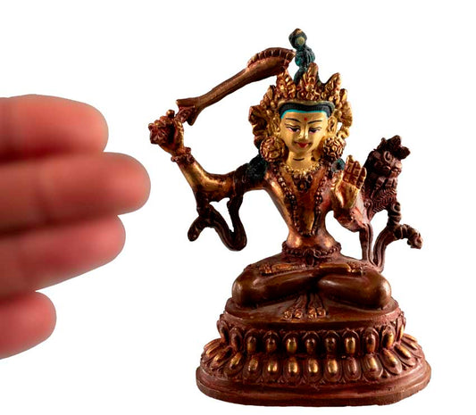 Statue Bouddhiste Tibétaine Manjushri en Alliage de Cuivre 10,5 cm – Symbole de Sagesse du Népal