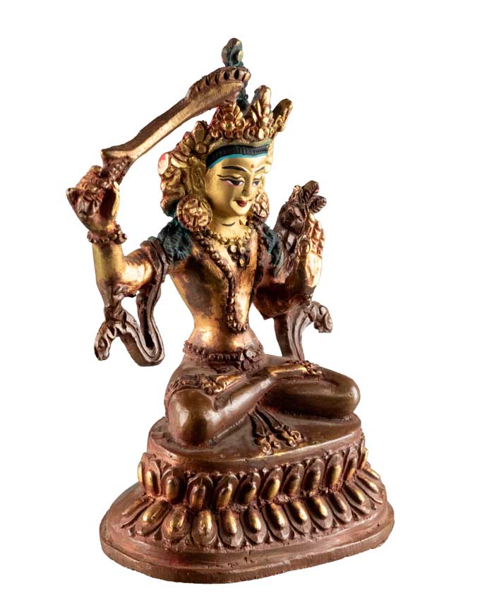 Statue Bouddhiste Tibétaine Manjushri en Alliage de Cuivre 10,5 cm – Symbole de Sagesse du Népal