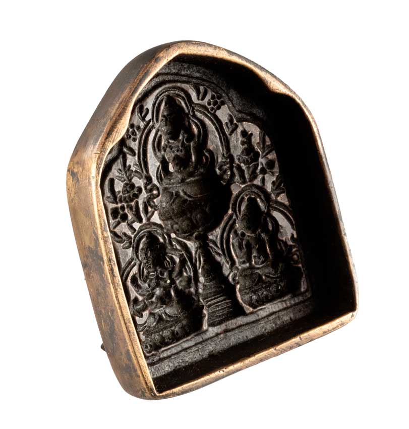 Moule Tsa-Tsa Bouddhiste Tibétain Ancien – Divinités De Longue Vie En Alliage De Cuivre