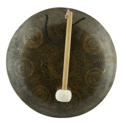 Gong Tibétain Bouddhiste 7 Chakras avec Symbole OM Gravé