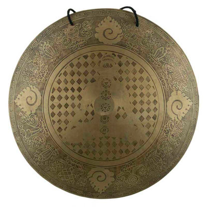 Gong Tibétain Bouddhiste Huit Symboles Auspicieux Gravé du Népal