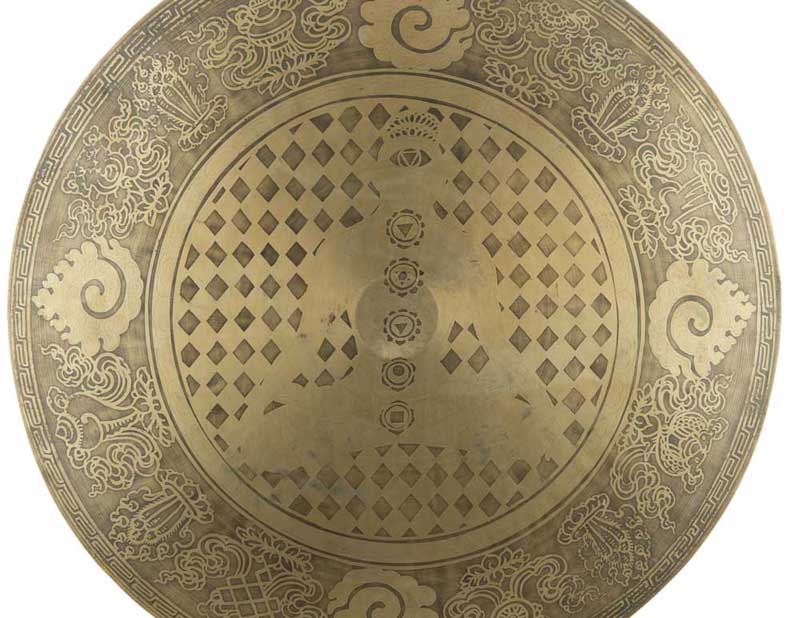 Gong Tibétain Bouddhiste Huit Symboles Auspicieux Gravé du Népal
