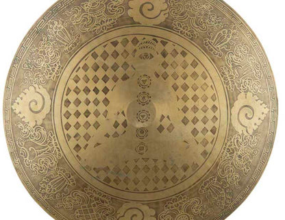 Gong Tibétain Bouddhiste Huit Symboles Auspicieux Gravé du Népal