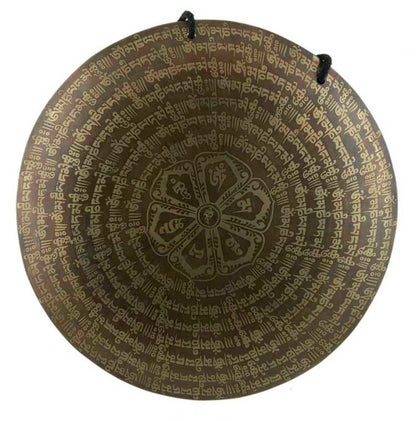 Gong Tibétain Bouddhiste Om Mani Padme Hum Gravé avec Mailloche