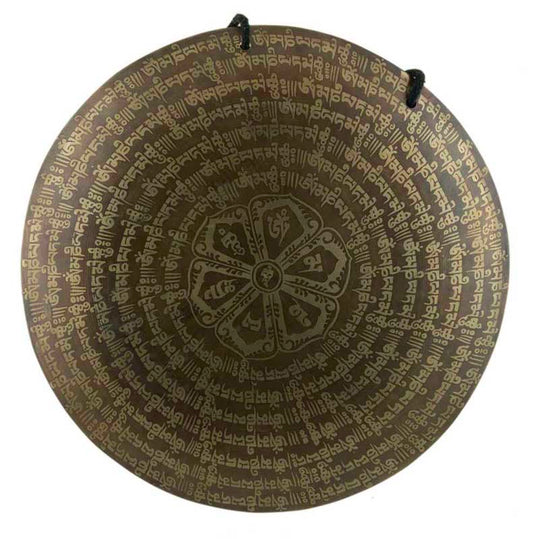 Gong Tibétain Bouddhiste Om Mani Padme Hum Gravé avec Mailloche