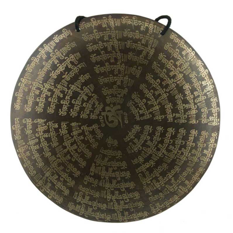 Gong Tibétain Bouddhiste OM Gravé avec Mailloche