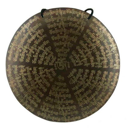 Gong Tibétain Bouddhiste OM Gravé avec Mailloche