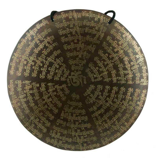 Gong Tibétain Bouddhiste OM Gravé avec Mailloche
